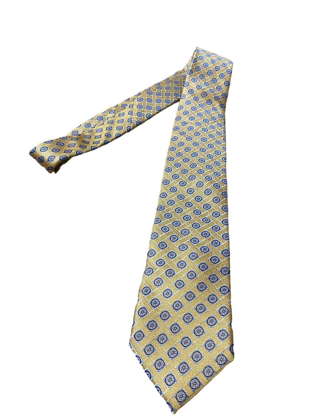 Burma Bibas Men's Tie Gold Blue Waffle Pattern Purple Silk Liner Classic